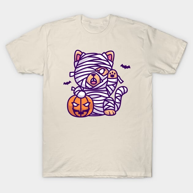 Cute Dog Mummy Holding Pumpkin Cartoon T-Shirt by Catalyst Labs